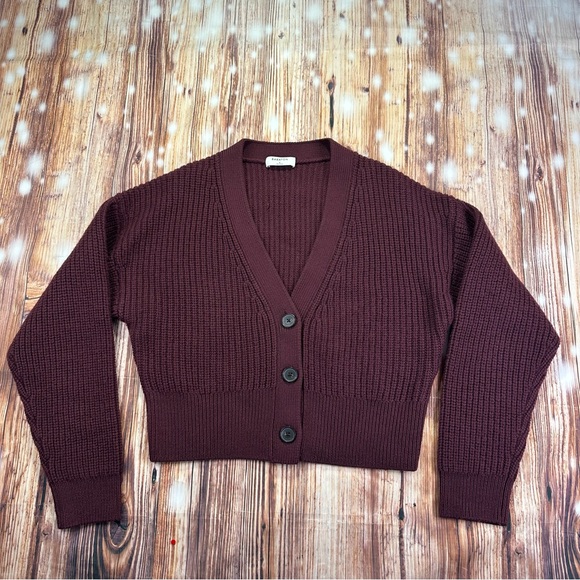 Babaton Canberra Womens Long Sleeve Cropped Button Sweater Size Small Burgundy - Picture 1 of 12